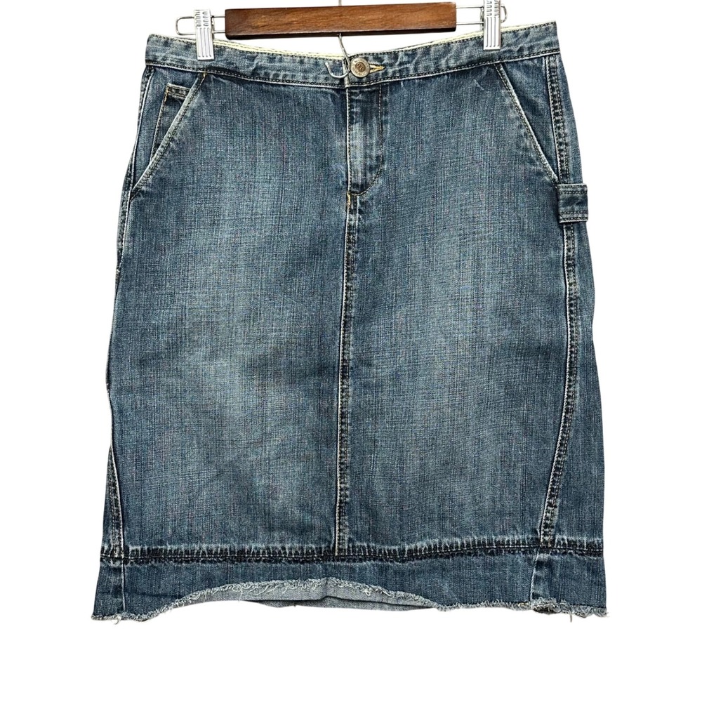 Banana Republic Y2K Denim Skirt 10 Blue Carpenter Raw Hem Utilitycore Gorpcore